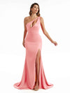 Sexy Soft Satin Side Slit One Shoulder Mermaid Floor Length Wedding Bridesmaid Dresses Online