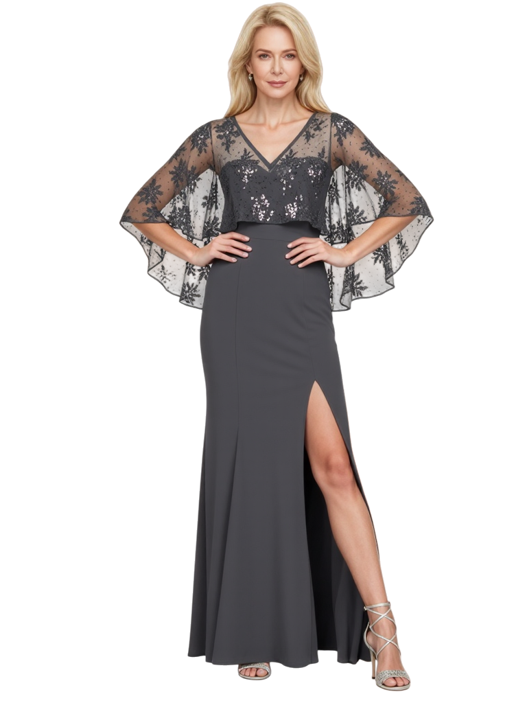 Elegant V-Neck Crepe Mermaid Side Slit Long Mother of the Brides Dresses