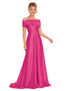 ChicSew Elegant Off Shoulder Ruching A-Line Floor-Length Satin Bridesmaid Dresses