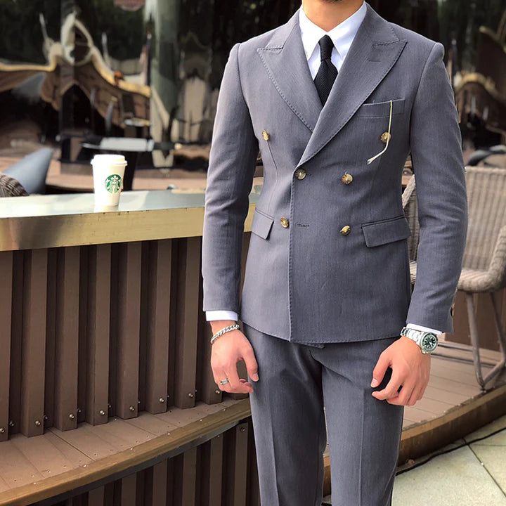 Beige Casual Men's Suit Slim Fit Double Breasted 2 Piece Business Tuxedos CN482