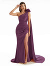 Elegant  Side Slit One Shoulder Mermaid Long  Dresses In Satin