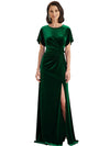 Elegant Scoop Short Sleeves Sid Slit Velvet Long Mother Of The Bride Dresses