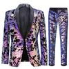 Mens Reversible Slim Fit Suit Sequin Velvet Tuxedo Purple 2-Piece Suits CN414