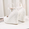 Buckle Wedge Lace White Wedding Shoes