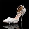 New Women's Shoes Pointed Toe Stiletto High Heels Beaded Flower Wedding Shoes