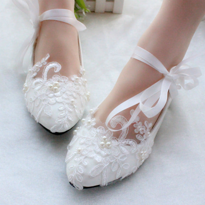 Strappy White Flat Wedding Shoes Evening Shoes