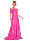 ChicSew Elegant Off Shoulder Ruching A-Line Floor-Length Satin Bridesmaid Dresses