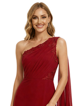 Elegant One Shoulder Formal Evening Gown Lace Chiffon Mermaid Floor Length Prom Dress
