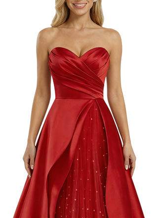 Beautiful Strapless Sweetheart Prom Gown Satin Tulle Sparkly Detail Floor Length Formal Wear