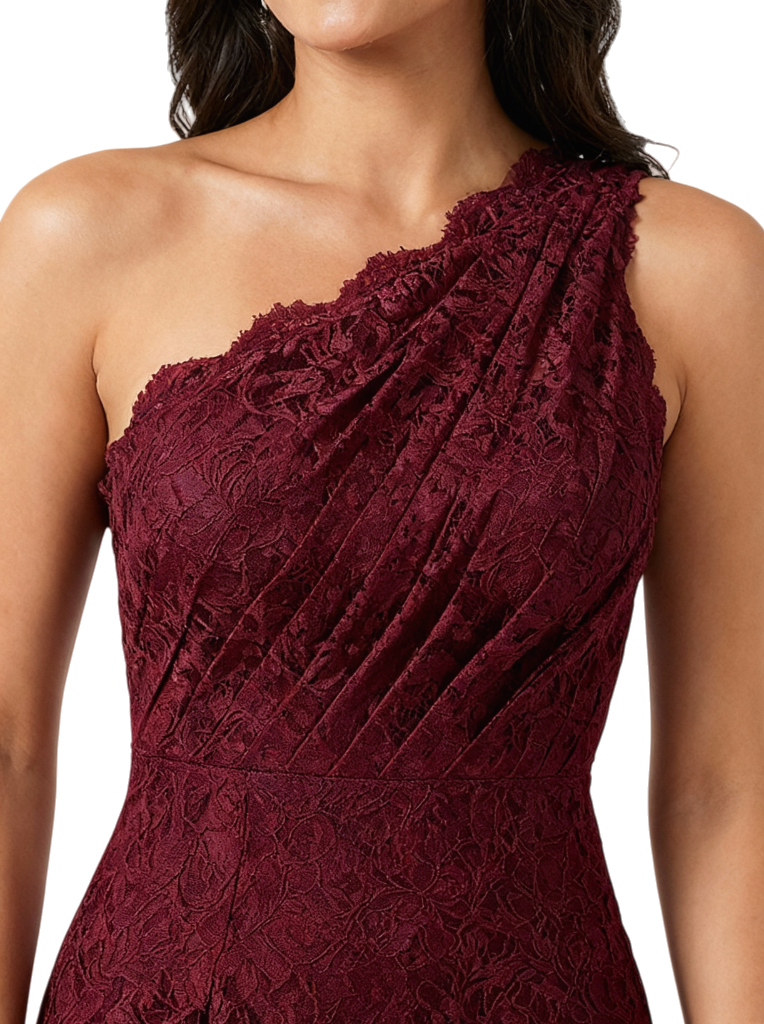 Elegant One Shoulder Lace Prom Gown Mermaid Silhouette Floor Length Formal Evening Wear
