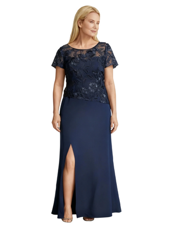 Elegant Short Sleeves Lace Chiffon A-line Mother of The Bride Dresses