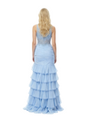 Charming V-Neck Tiered Ruffles Lace Appliques Mermaid Chiffon Prom Dress