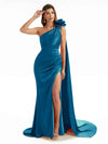 Elegant  Side Slit One Shoulder Mermaid Long  Dresses In Satin