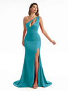 Sexy Soft Satin Side Slit One Shoulder Mermaid Floor Length Wedding Bridesmaid Dresses Online