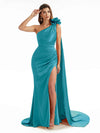 Elegant  Side Slit One Shoulder Mermaid Long  Dresses In Satin