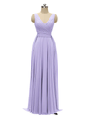 Unique A-line V Neck Chiffon Floor Length Bridesmaid Dresses In Stock