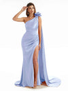 Elegant  Side Slit One Shoulder Mermaid Long  Dresses In Satin