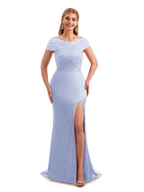 Lavender Chic Off-Shoulder Crossed-Neckline Boho Satin Bridesmaid Dress