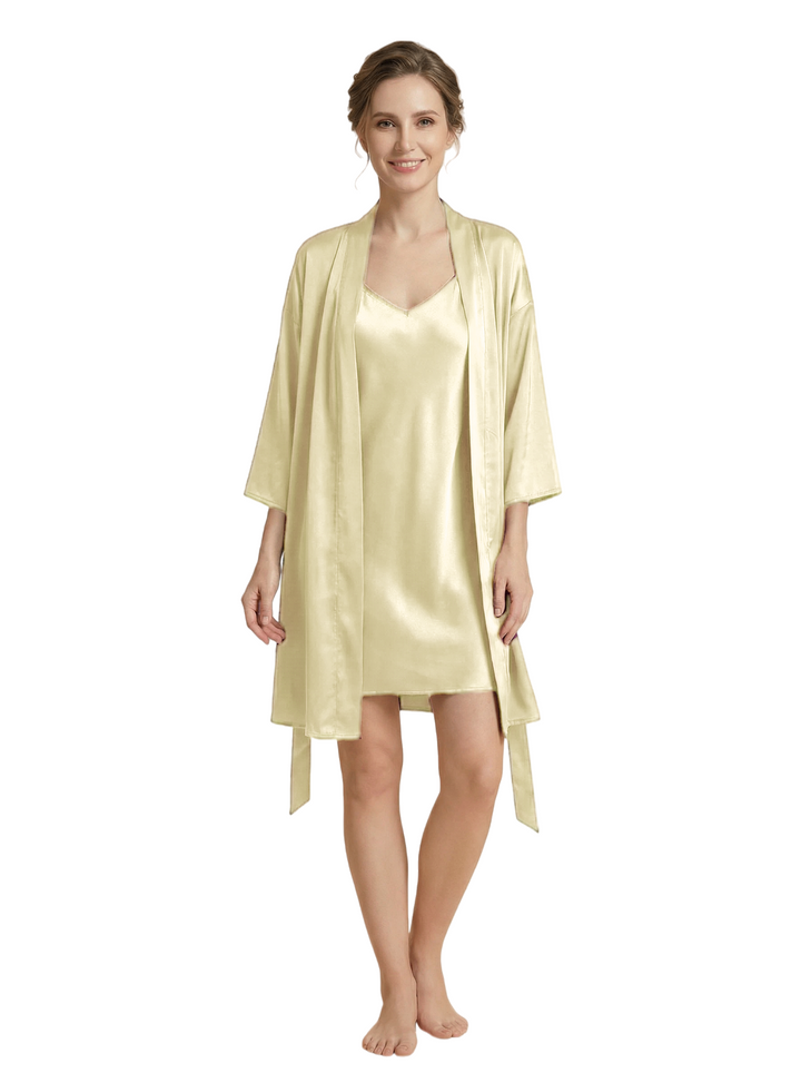 Women's 3/4 Sleeves Bride Bridesmaid Robes Silk Like Short Wedding Robes
