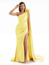 Elegant  Side Slit One Shoulder Mermaid Long  Dresses In Satin