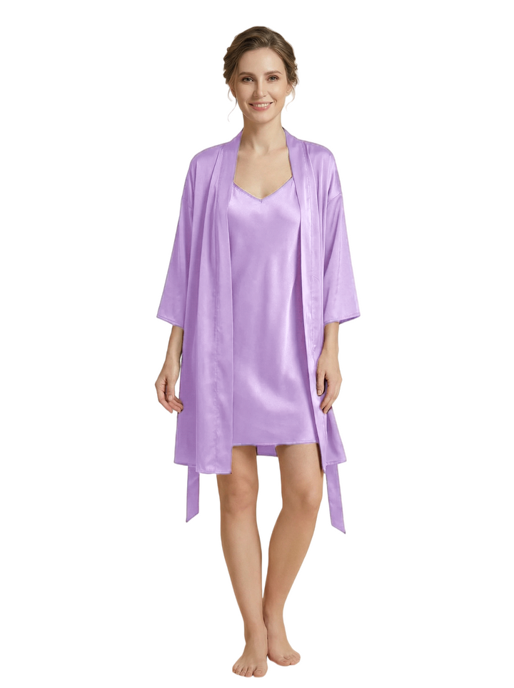 Women's 3/4 Sleeves Bride Bridesmaid Robes Silk Like Short Wedding Robes