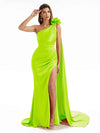 Elegant  Side Slit One Shoulder Mermaid Long  Dresses In Satin