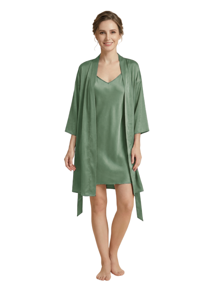 Women's 3/4 Sleeves Bride Bridesmaid Robes Silk Like Short Wedding Robes