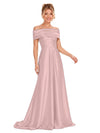 ChicSew Elegant Off Shoulder Ruching A-Line Floor-Length Satin Bridesmaid Dresses