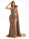 Elegant  Side Slit One Shoulder Mermaid Long  Dresses In Satin