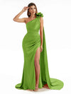 Elegant  Side Slit One Shoulder Mermaid Long  Dresses In Satin