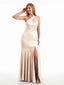 Side Slit Halter Satin Bridesmaid Dress Neutral