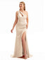 Silky Satin One Shoulder Boho Bridesmaid Dresses Asymmetrical Cutout