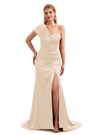 Elegant Mermaid Neutral Satin Dress