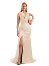 Sexy Halter V Neck Comfortable Satin Gown