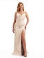 Neutral Satin Gown with Spaghetti Straps