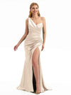 Glossy One Shoulder Satin Bridesmaid Dress with Side Split