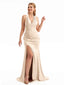 Halter Stretch Satin Mermaid Bridesmaid Gown