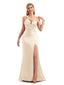 Classic One-Shoulder Neutral Satin Bridesmaid Gown