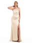 Keyhole Neckline Mermaid Sleeveless  Bridesmaid Gown Halter Neck