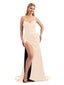 Minimalist One Shoulder Mermaid Floor-Length Neutral Gown V-Neck