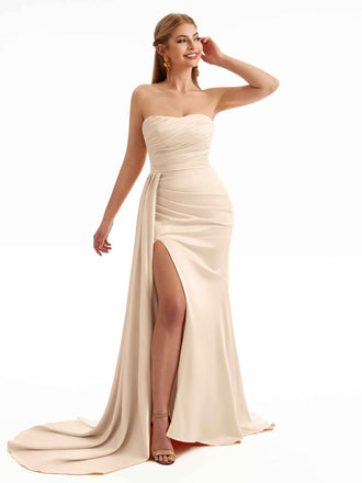 Chic Neutral Sweetheart Satin Bridesmaid Dress