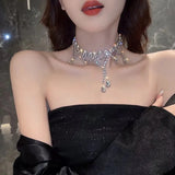 Flash Diamond Tassel Necklace Luxury Dress Accessories Dinner Clavicle Necklace CN95