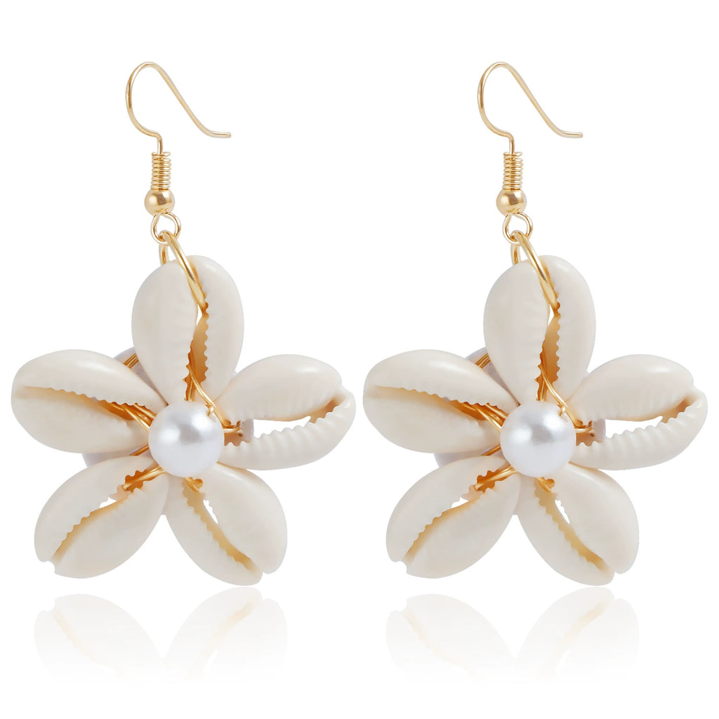 Summer Handwoven Shell & Floral Earrings
