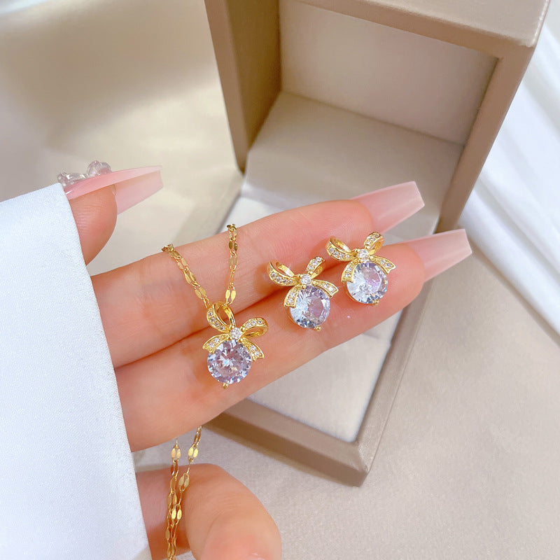 Flash Diamond Tassel Luxury Dress Accessories Dinner Clavicle Necklace Earring CN350