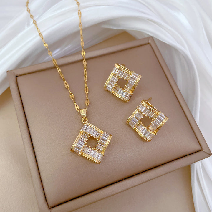 Flash Diamond Tassel Luxury Dress Accessories Dinner Clavicle Necklace Earring CN400