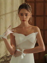 Elegant Short Wedding Gloves Short White Bow Wedding Dinner Party Bride Gloves CN33