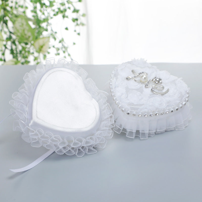 White Heart Shaped Mini Ring Box Wedding Ring Pillow For Bride and Groom, JZH-5935