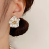 Elegant White Camellia Pearl Zircon Earrings Design Earrings