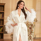 Morning Gown Feather Robe Wedding Bridesmaid Satin Robes for Wedding Party CN411