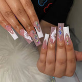 Rhinestone Fake Nails, False Nails Bling Wedding Press On Nails With Design For Women And Girls